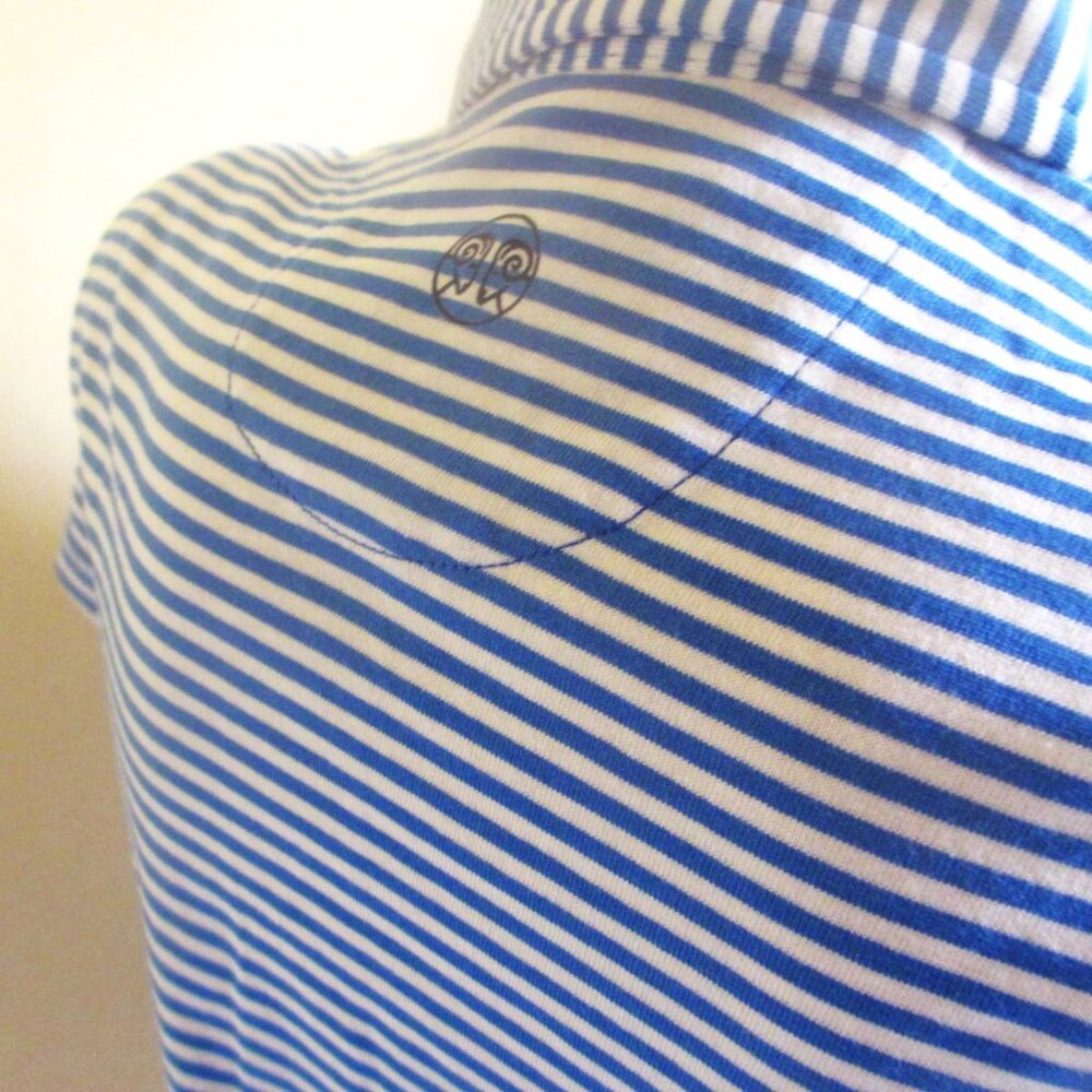 RENWICK Pima 100% Cotton Golf Polo Shirt XS Short Sleeve Cobalt White Stripe $85 - Picture 6 of 9